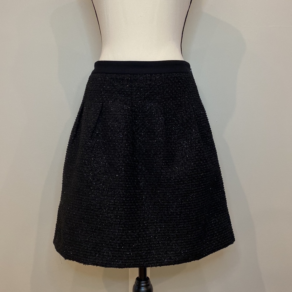 Woman LOFT skater a-line skirt sparkle black holiday workwear - Picture 3 of 9